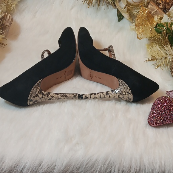 COACH NEW YORK WOMEN BLK SUEDE/ SNAKESKIN LEATHER STAP & HEEL SIZE 9 - Picture 4 of 8